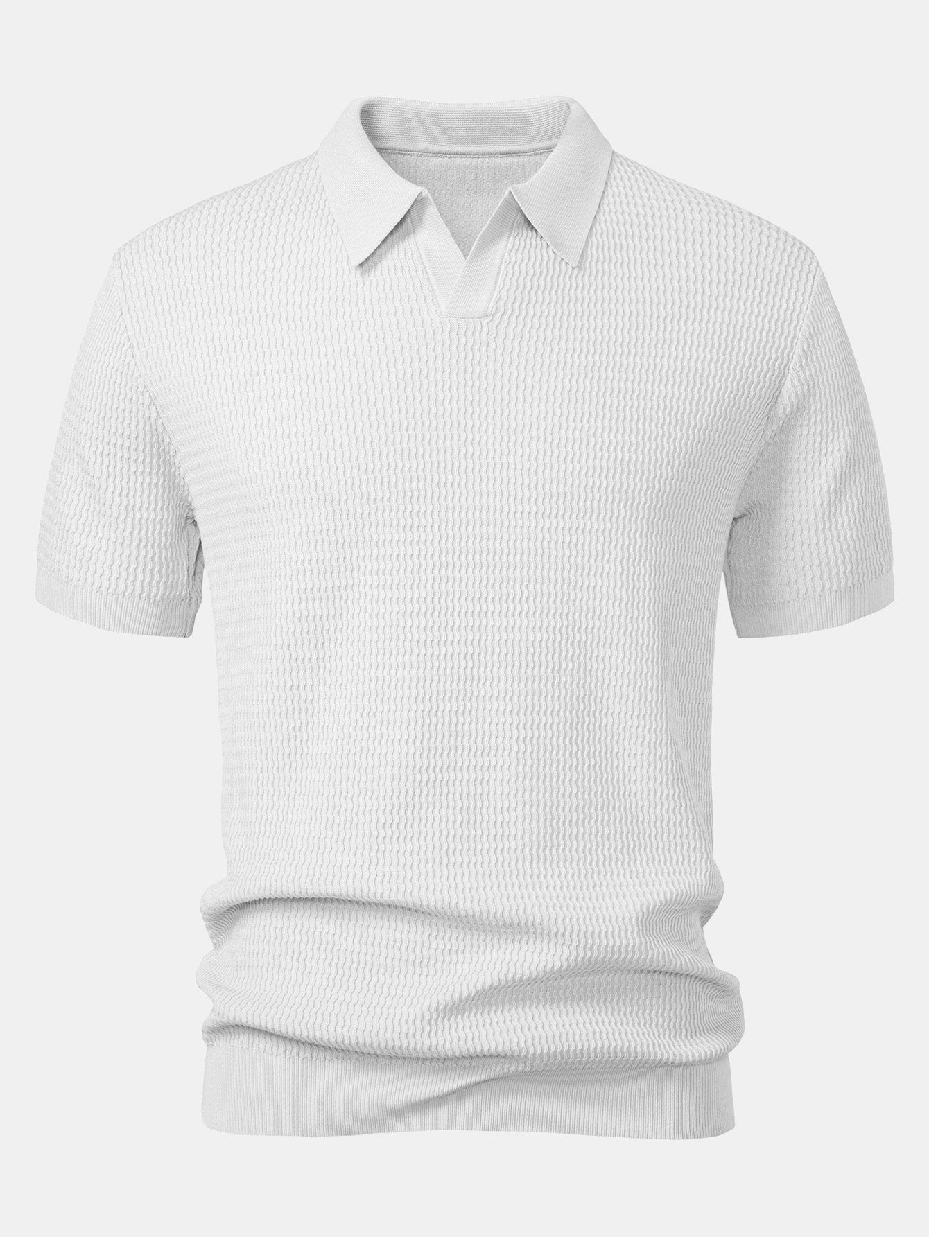 Caleb | Wave Jacquard Knit V Neck Polo Shirt