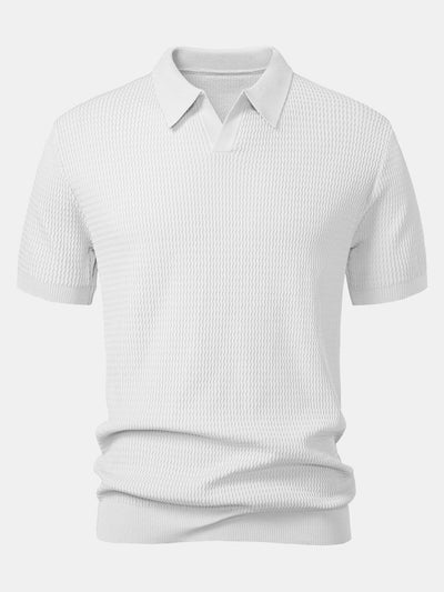 Caleb | Wave Jacquard Knit V Neck Polo Shirt