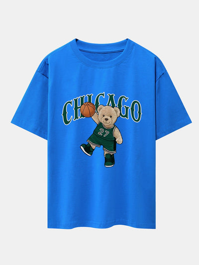 Erico® | Chicago Basketball Bear Print Drop Shoulder Oversize T-Shirt