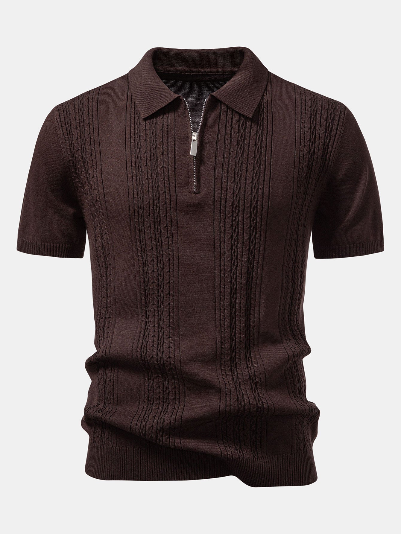 Elijah | Twist Jacquard Knitted Zipper Polo Shirt