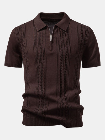 Elijah | Twist Jacquard Knitted Zipper Polo Shirt