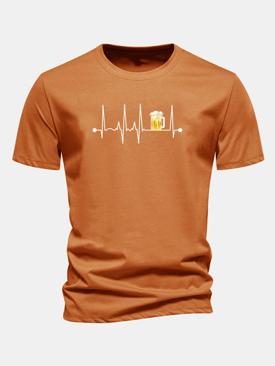 Jericó® | Regular Fit Beer Heartbeat Print Cotton T-Shirt