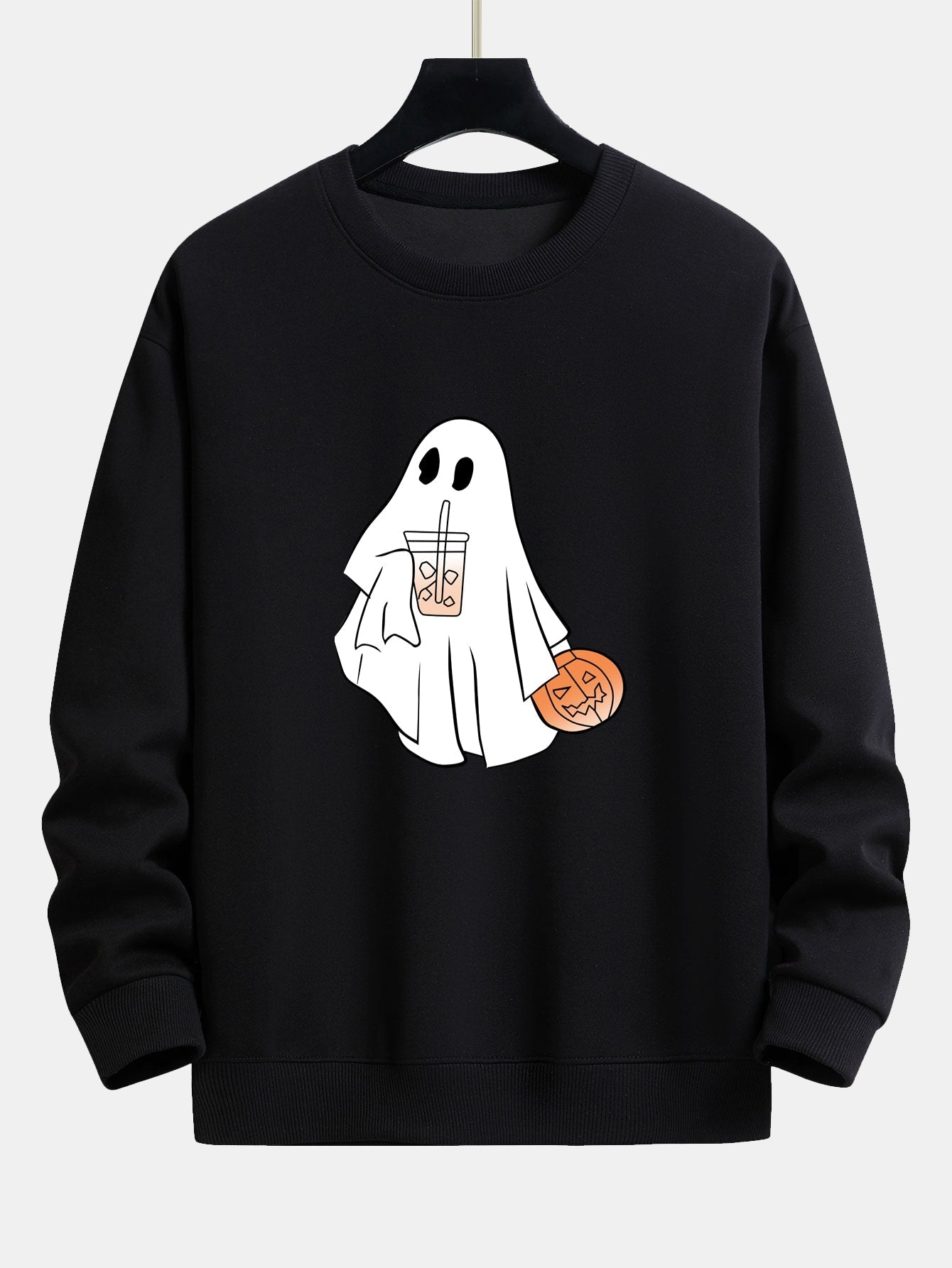 Bruno® | Halloween Ghost Drinking Coffee Pumpkin Print Relax Fit Sweatshirt