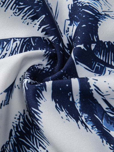 Evaristo® | Palm Tree Print Button Up Shirt & Man Mid Length Drawstring Swim Shorts