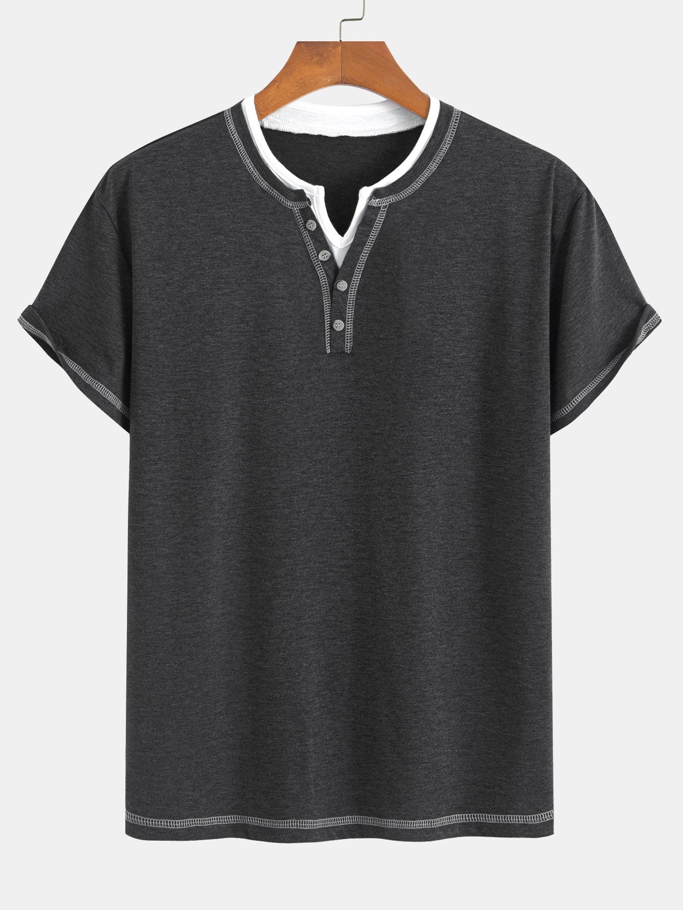 William® | 2-in-1 Notched Collar Contrast Stitching T-Shirt