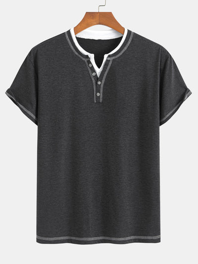 William® | 2-in-1 Notched Collar Contrast Stitching T-Shirt