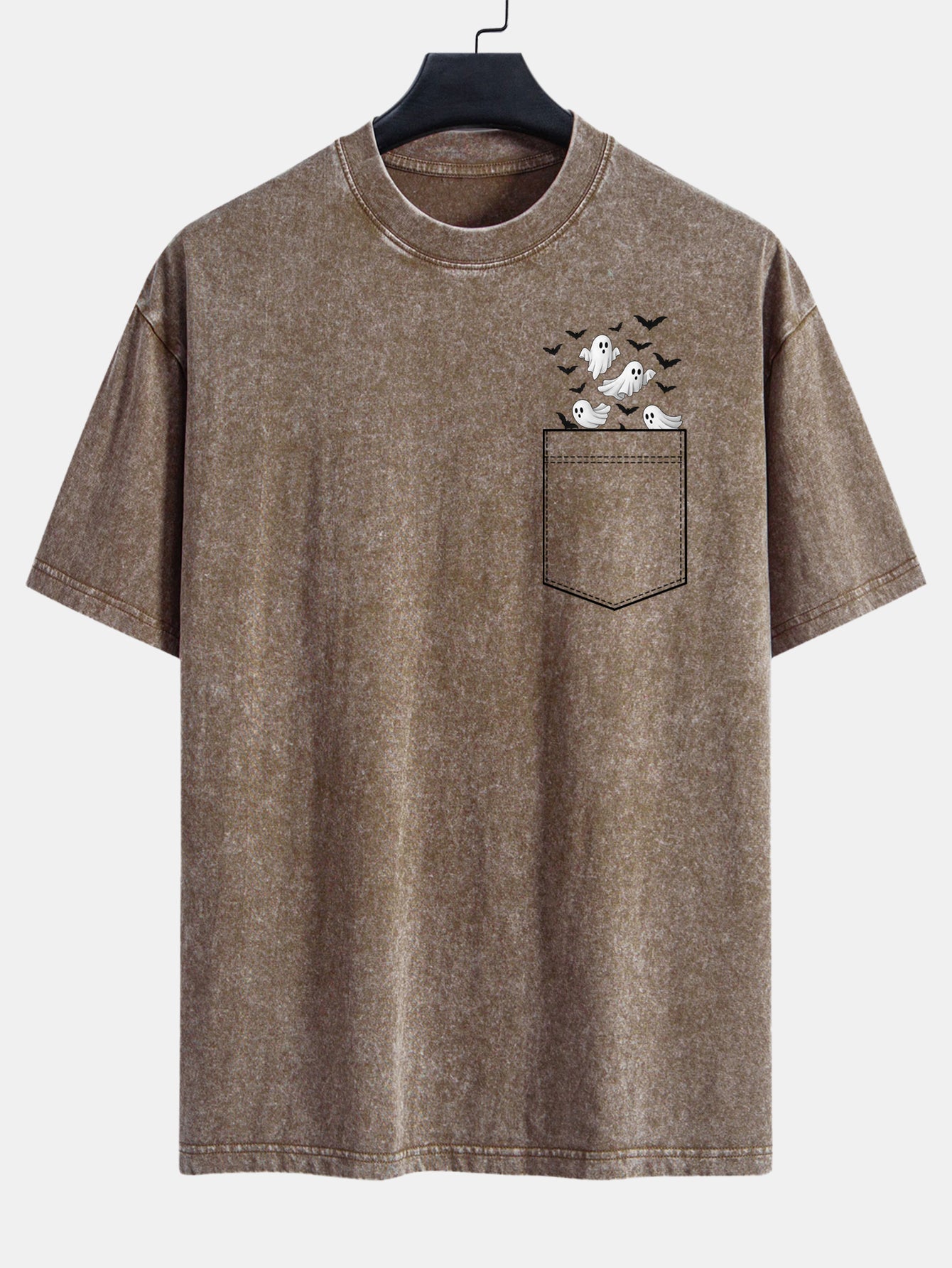 Bardo® | Pocket Bat Ghost Print Washed Distressed Drop Shoulder T-Shirt