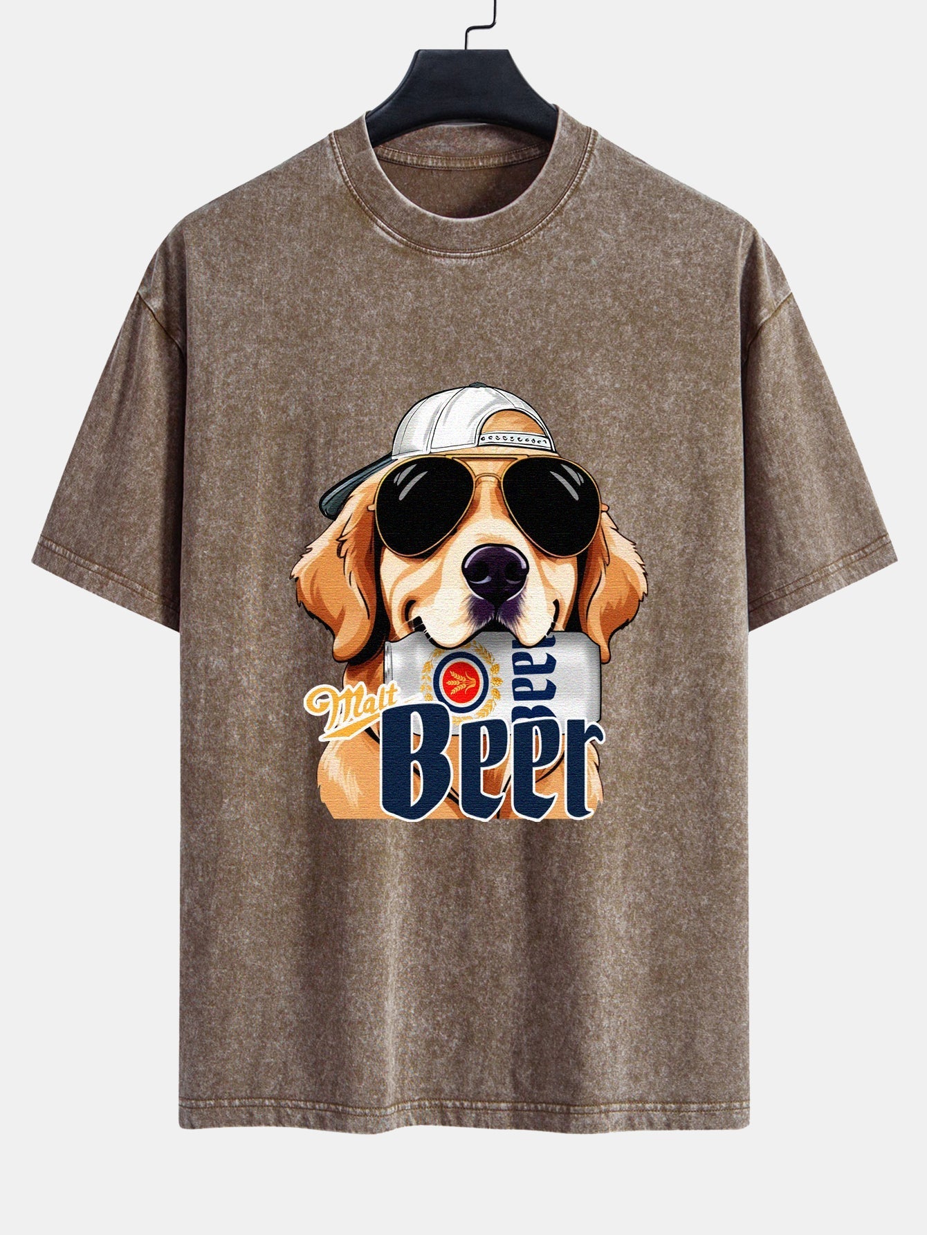 Jafar® | Beer Dog Print Washed Distressed Drop Shoulder T-Shirt