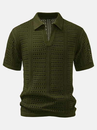 Alexander | Crochet  V Neck Polo Shirt