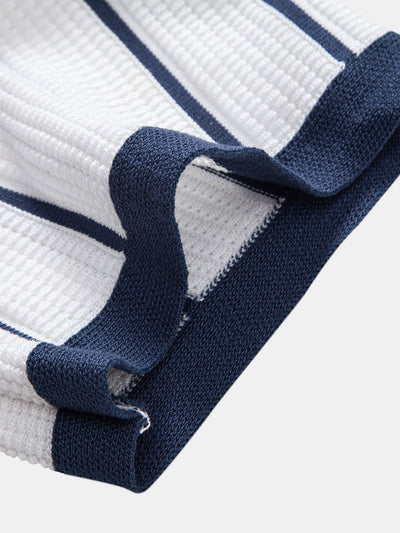 hola Striped knit shirt with buttons & straight linen pants