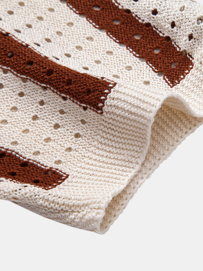 hola Striped shirt with knitted eyelets & straight leg linen trousers