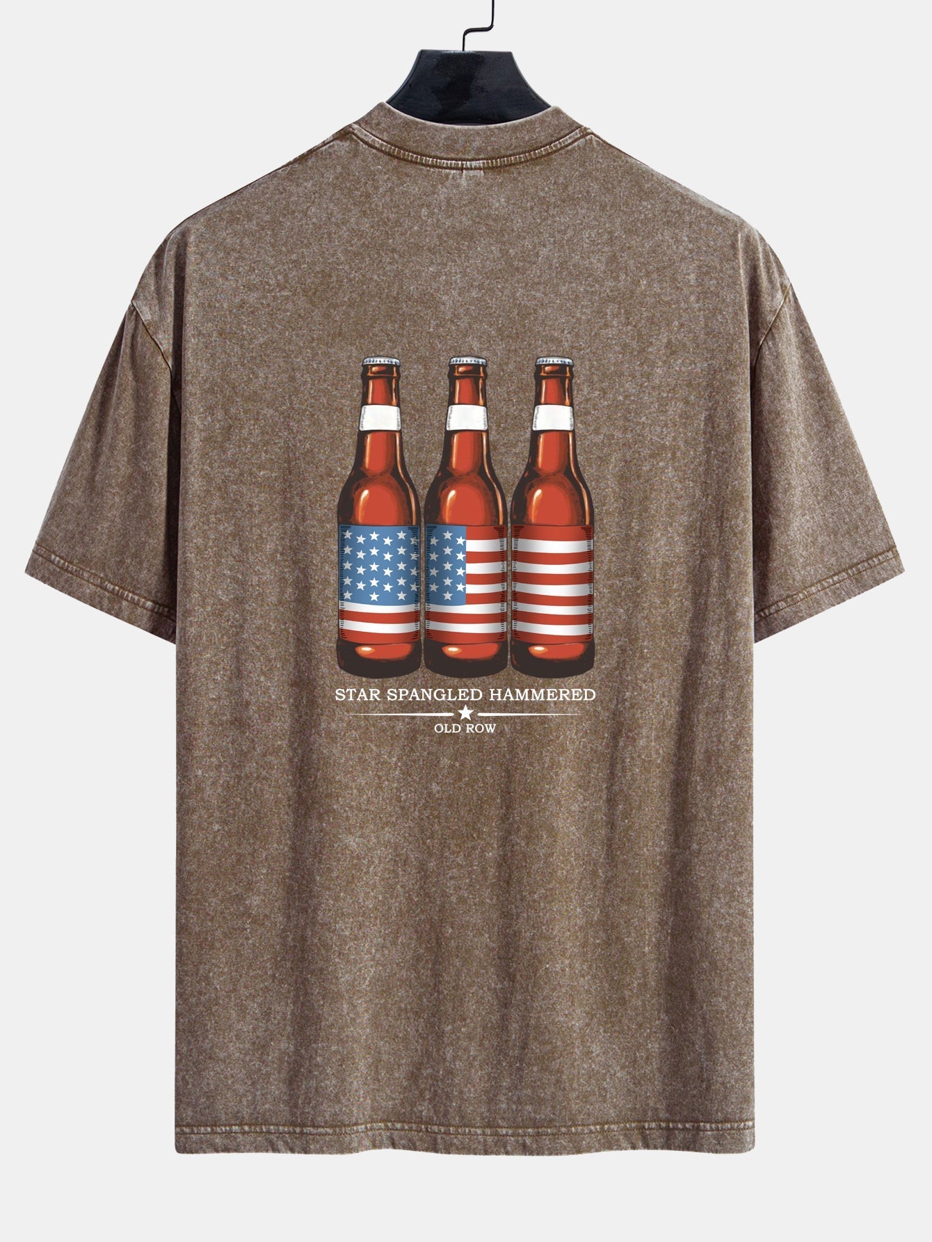 Jairo® | USA Old Row Beer Print Washed Distressed Drop Shoulder T-Shirt