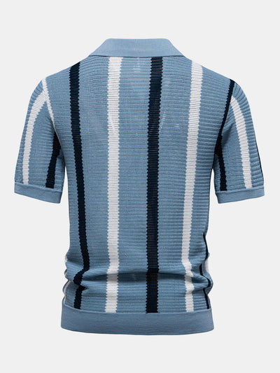 Byron® | Stripe Knit V Neck Polo Shirt