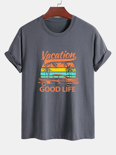 Heladio® | Good Life On Vacation Print Cotton T-Shirt
