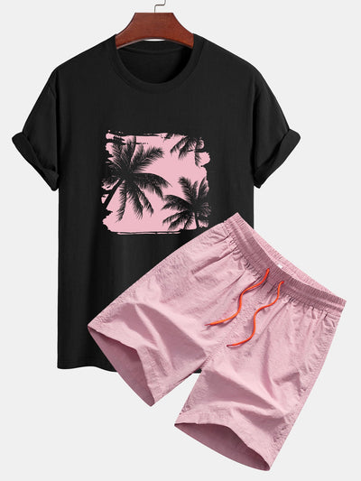 Chase® | Regular Fit Palm Trees Silhouette Print Cotton T-Shirt & Swim Shorts