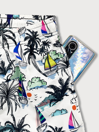 Bernardo® | Palm Tree Sailboat Print Swim Shorts