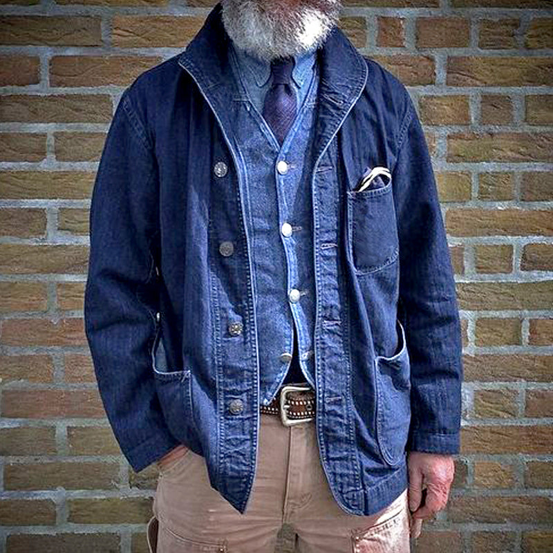 Men's Vintage Denim Multi-Pocket Thin Jacket