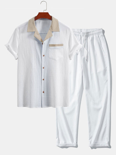 Aedon® | Textured Contrast Cuban Shirt & Straight Leg Pants