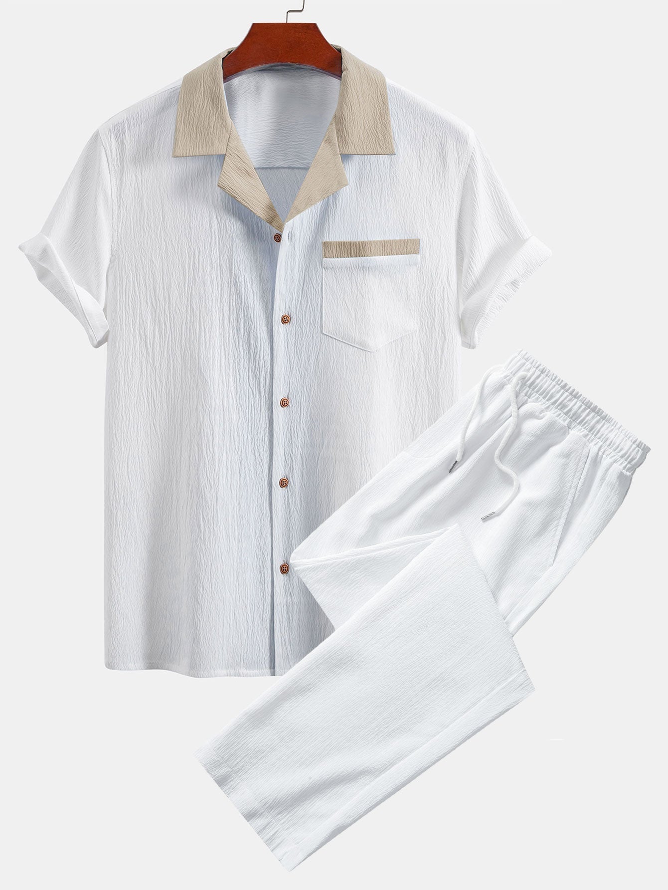 Atanasio® | Textured Contrast Cuban Shirt & Straight Leg Pants