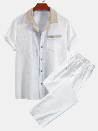 Atanasio® | Textured Contrast Cuban Shirt & Straight Leg Pants