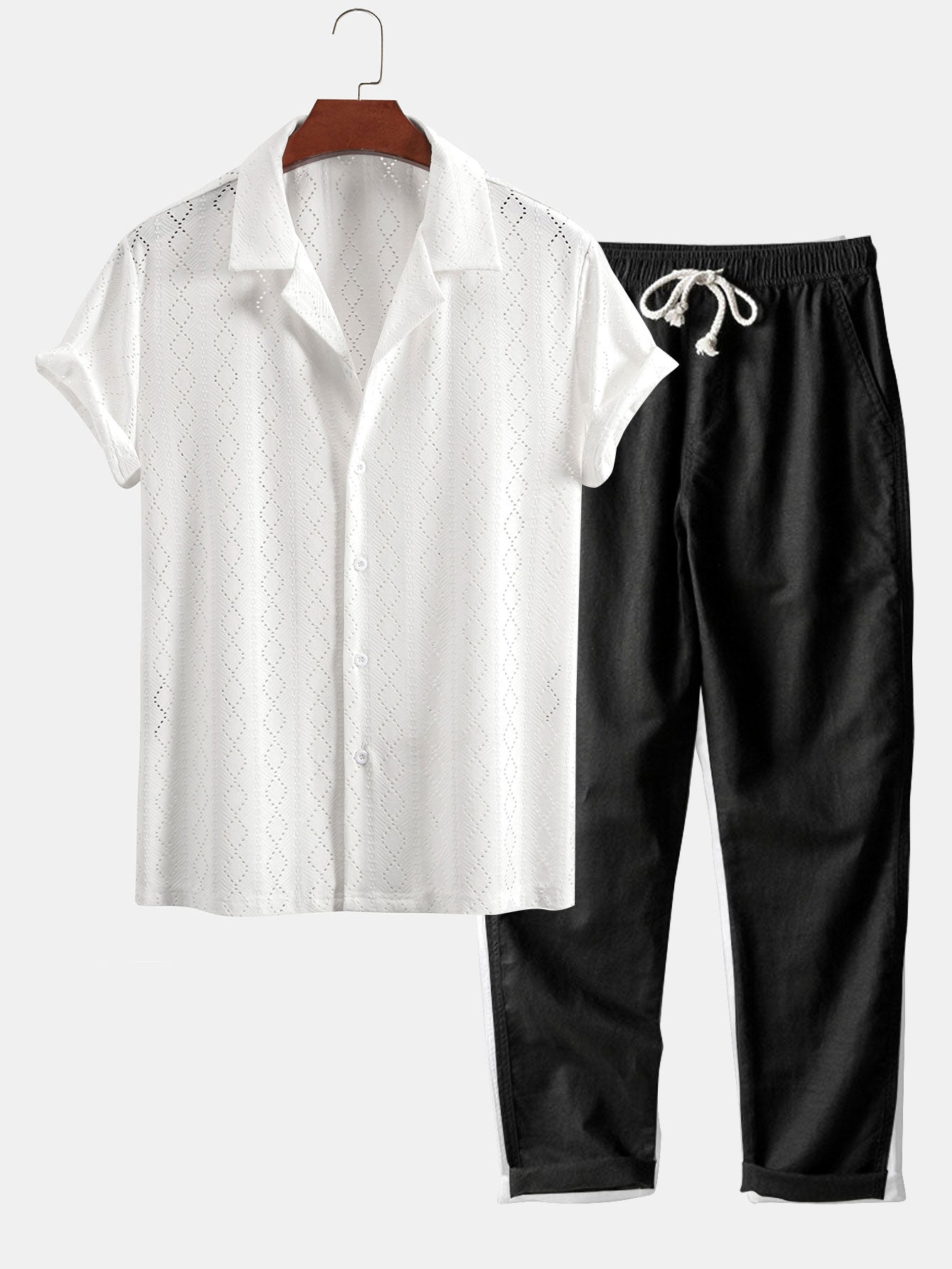 Jerónimo® | Muscle Fit Diamond Texture Cuban Shirt & Straight Leg Linen Pants