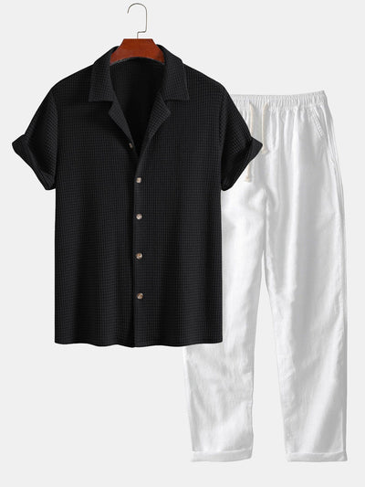 Josué® | Textured Cuban Shirt & Straight Leg Linen Pants