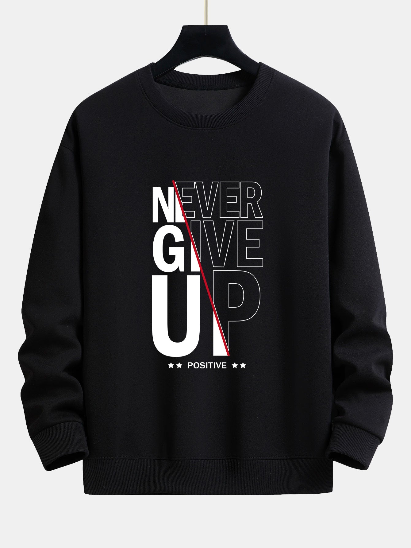 Afram® | Never Give Up Print Relax Fit Sweatshirt & Basic Jogging Pants