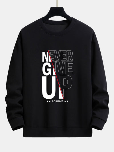 Afram® | Never Give Up Print Relax Fit Sweatshirt & Basic Jogging Pants