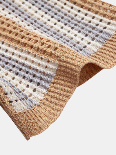 hola STRIPED SHIRT WITH CROCHET EYELETS & STRAIGHT LEG LINEN PANTS