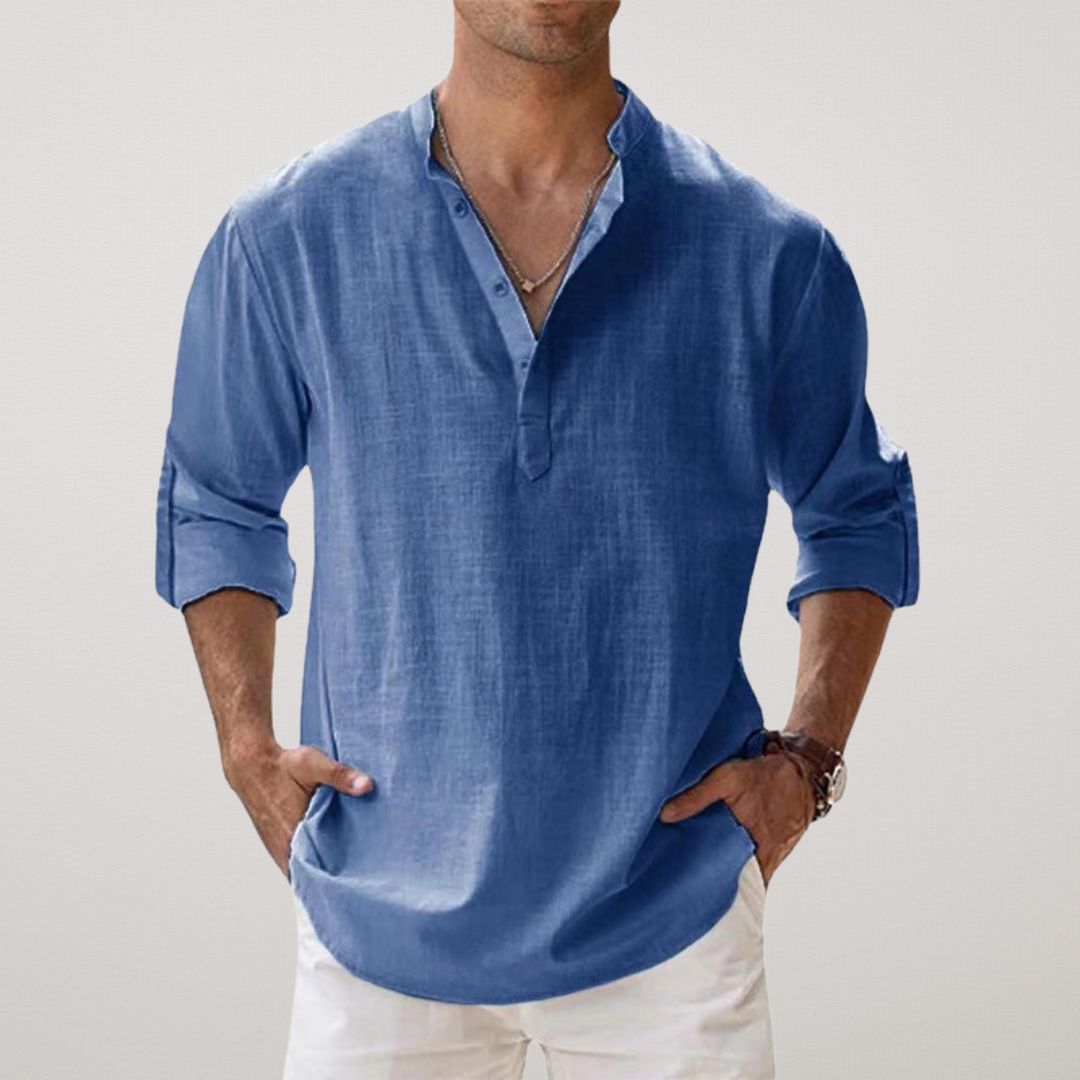 Pascal | Linen-effect cotton Henley shirt