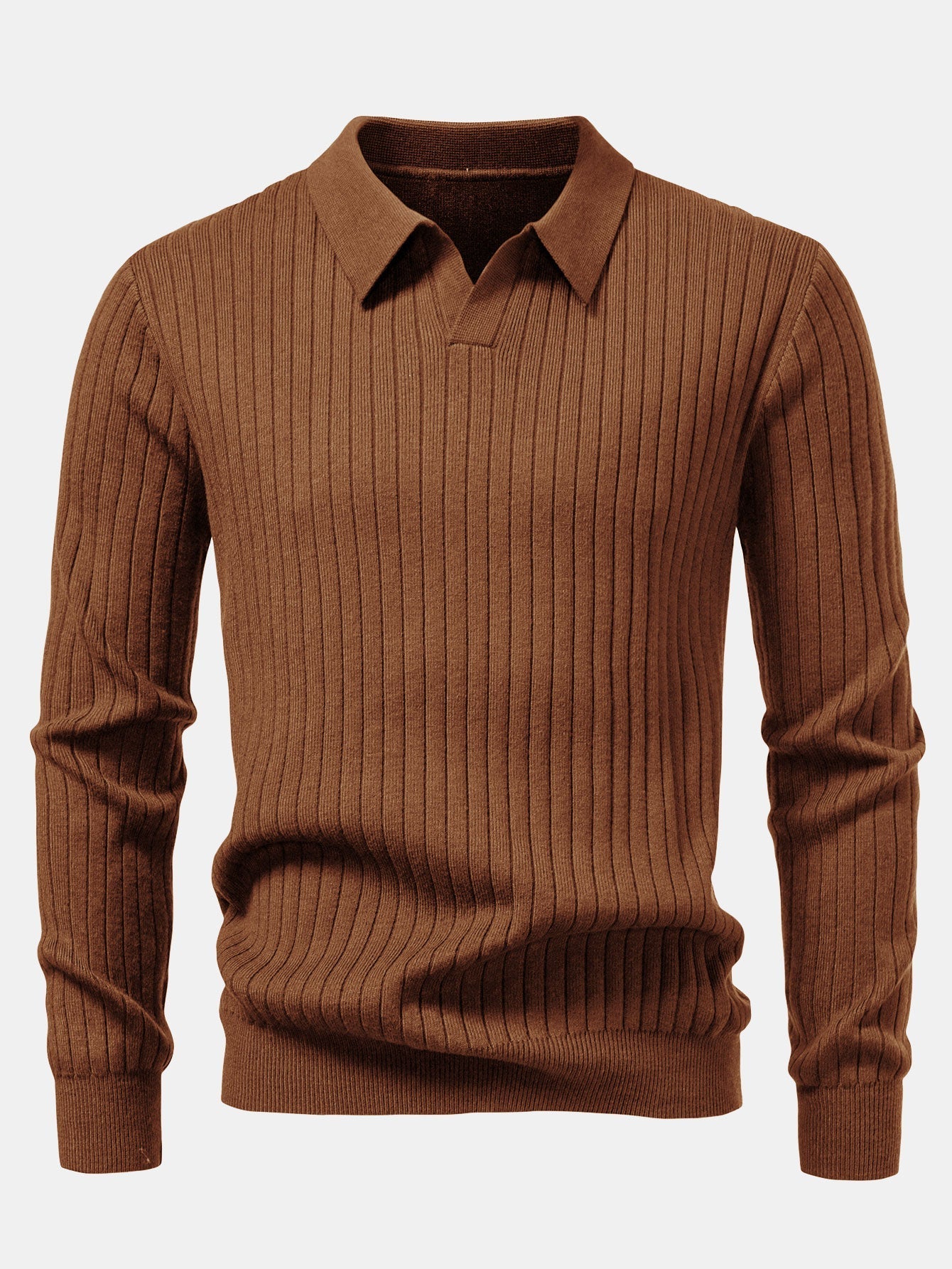 Amalio® | Long Sleeve Ribbed Knit Johnny Collar Polo Shirt