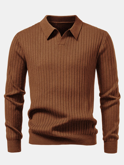 Amalio® | Long Sleeve Ribbed Knit Johnny Collar Polo Shirt