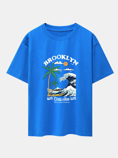 Tony® | Beach Waves Print Drop Shoulder Oversize T-Shirt