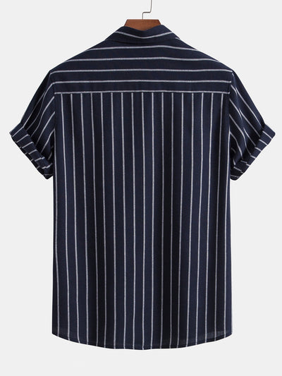 Omar® | Cotton Blend Striped Button Up Shirt & Straight Leg Linen Pants