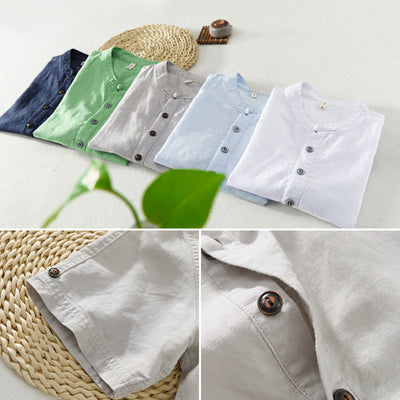 Kahlo® | Men'S Summer Chinoiserie Linen Shirt With Buttons