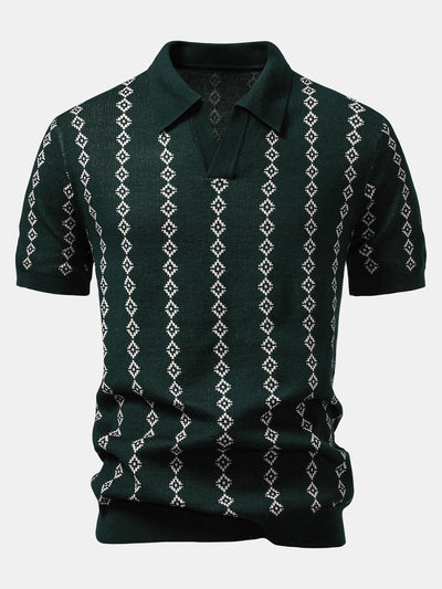 Joseph | Geometric Knit V Neck Polo Shirt