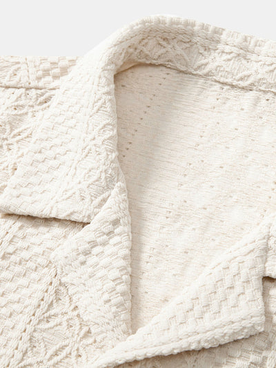 Aristotelis® | Floral Checkerboard Jacquard Cuban Shirt