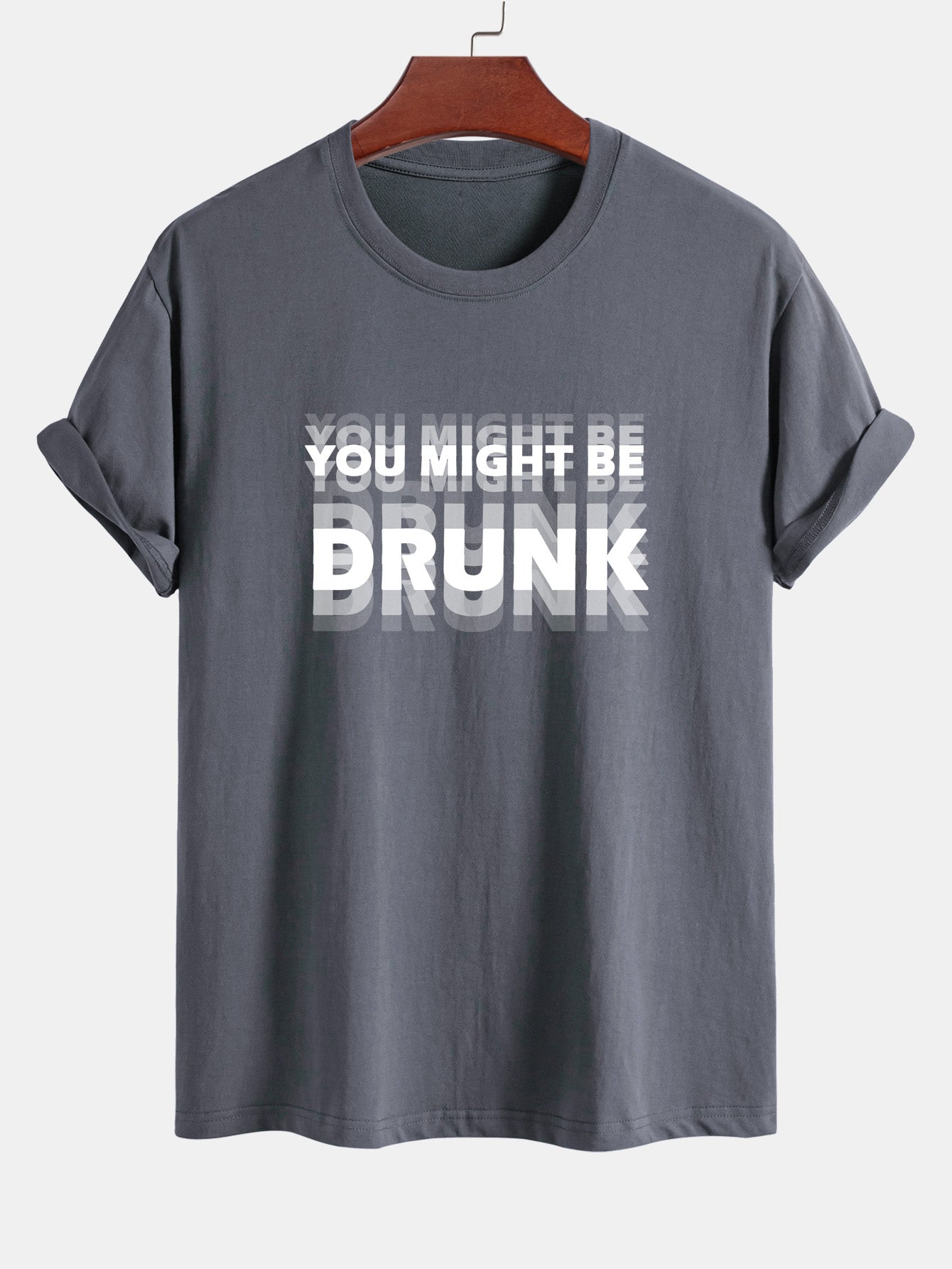 Elijah® | Regular Fit You Might Be Drunk Print Cotton T-Shirt