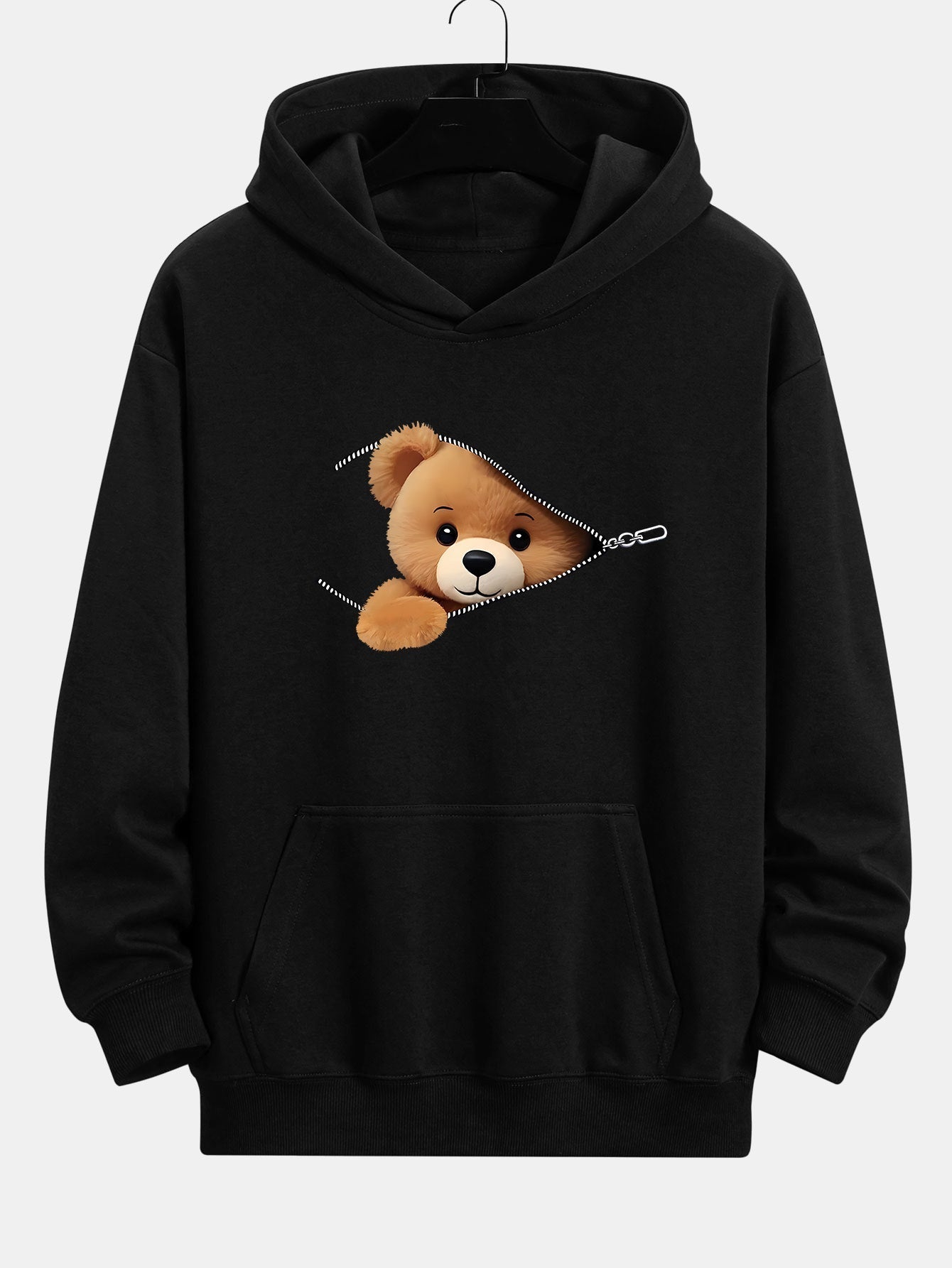 Kellan | Zipper Bear Print Relax Fit Hoodie