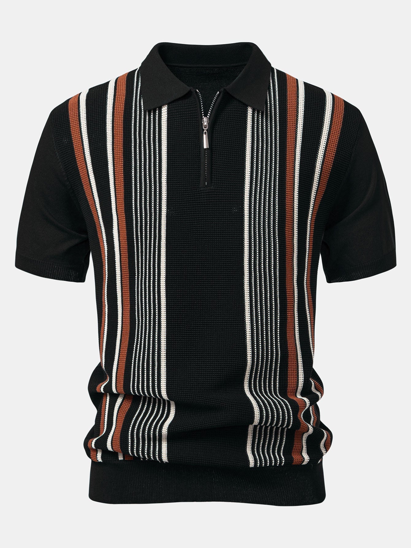 Luke | Stripe Knit Zip Up Polo Shirt