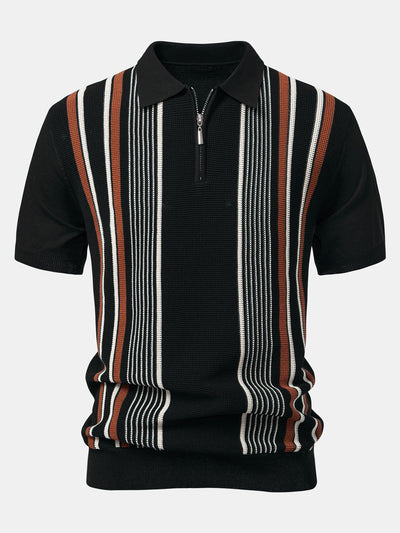 Luke | Stripe Knit Zip Up Polo Shirt