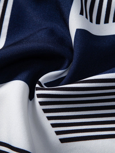 Lorenzo® | Color Block Geometry Print Button Up Shirt & Straight Leg Ribbed Pants