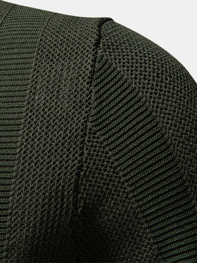 Dominic | Stripe Hollow Knit V Neck Polo Shirt