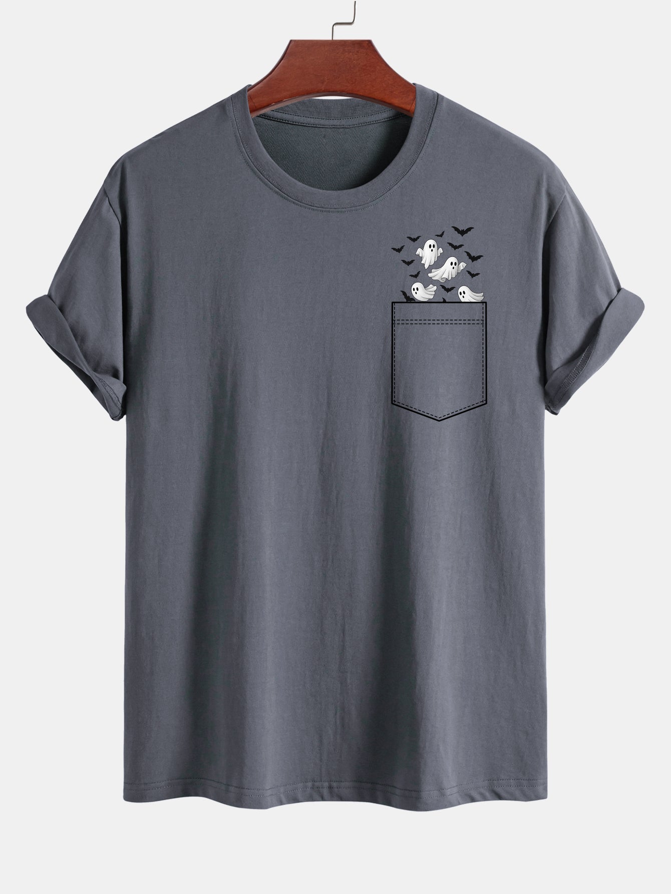 Barnaby® | Regular Fit Pocket Bat Ghost Print Cotton T-Shirt