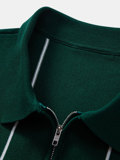 David | Stripe Zip Up Knitted Polo Shirt