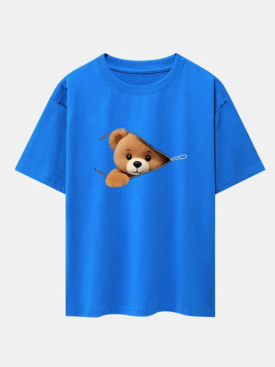 Gumersindo® | Zipper Bear Print Drop Shoulder Oversize T-Shirt