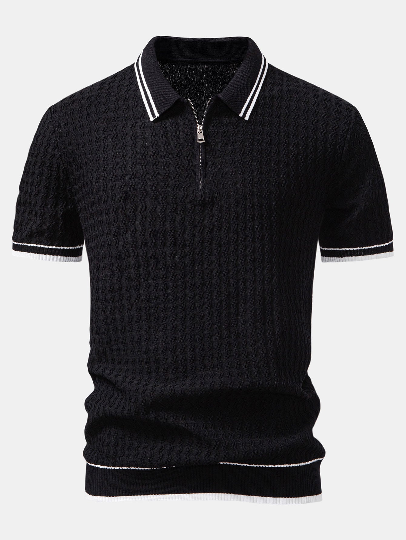 Jackson | Wave Jacquard Zip Up Knitted Polo Shirt