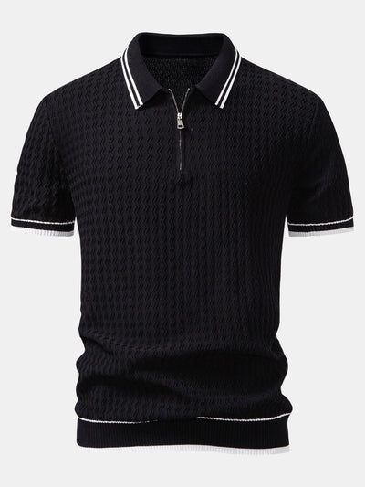 Jackson | Wave Jacquard Zip Up Knitted Polo Shirt