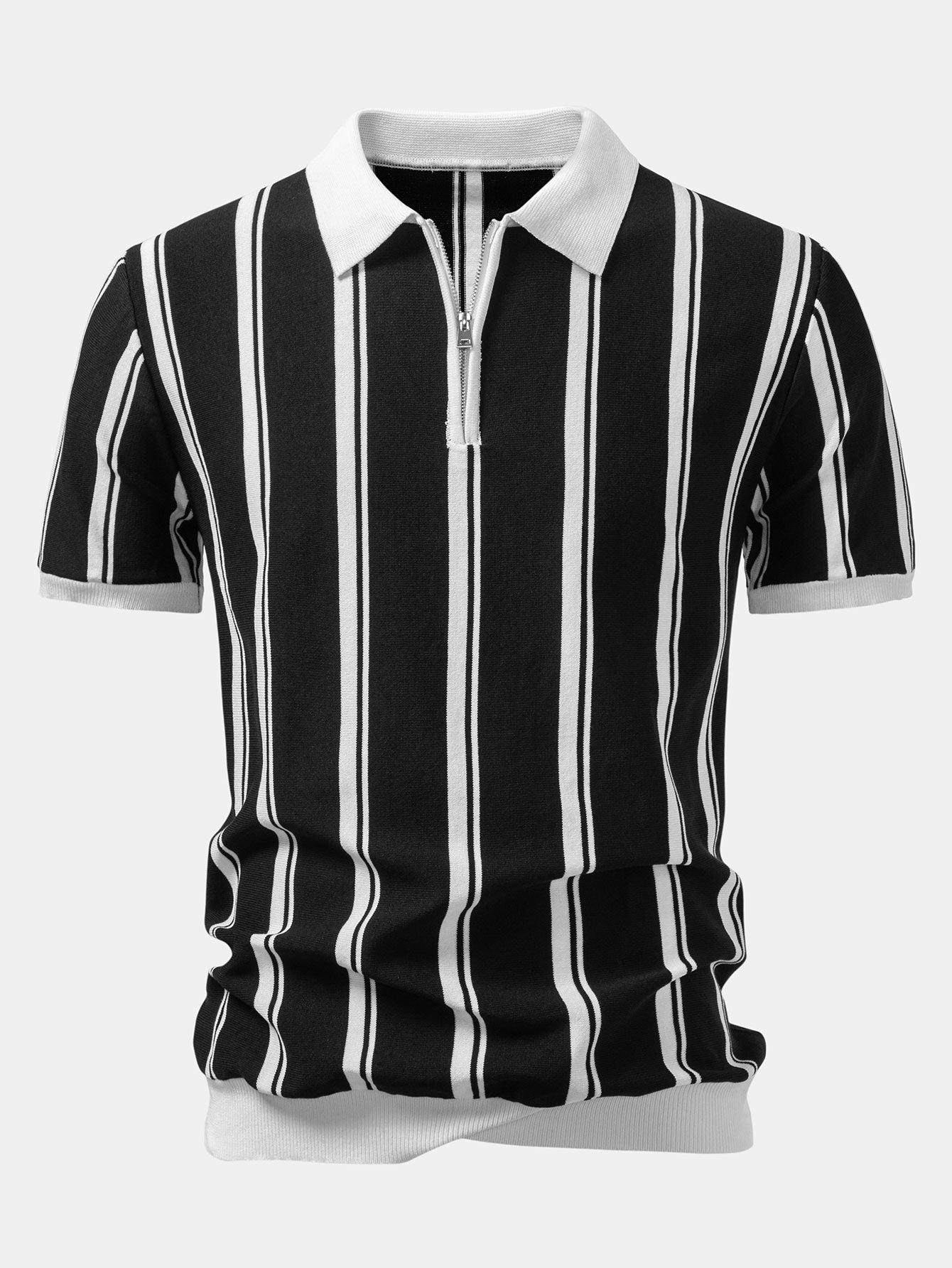 James | Striped Zip Up Knit Polo