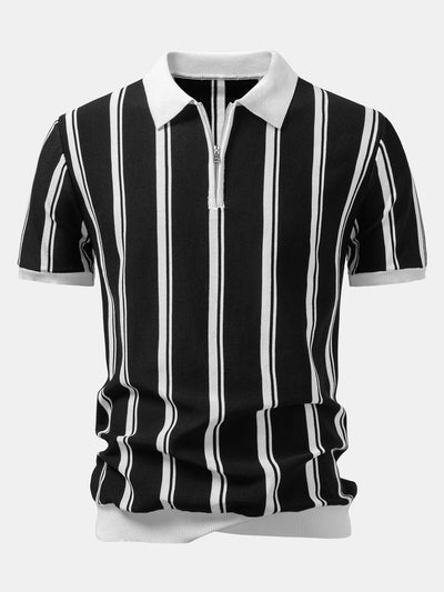 James | Striped Zip Up Knit Polo